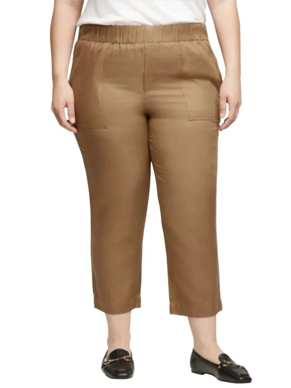 NWT Banana Republic Women's XXL Tapered Crop Pant Tan Pull-On Elastic B1709
